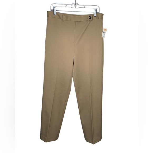 New Talbots Women’s Stretch Trousers Size 12 Tan Flat Front BNWT - Picture 1 of 5